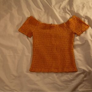 Ruched golden yellow off the shoulder top